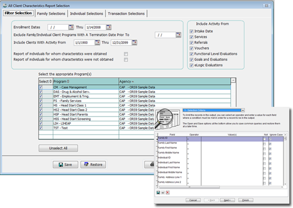 ORS Reporting Screenshots